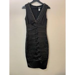 Cache Beaded V-neck Cocktail Dress